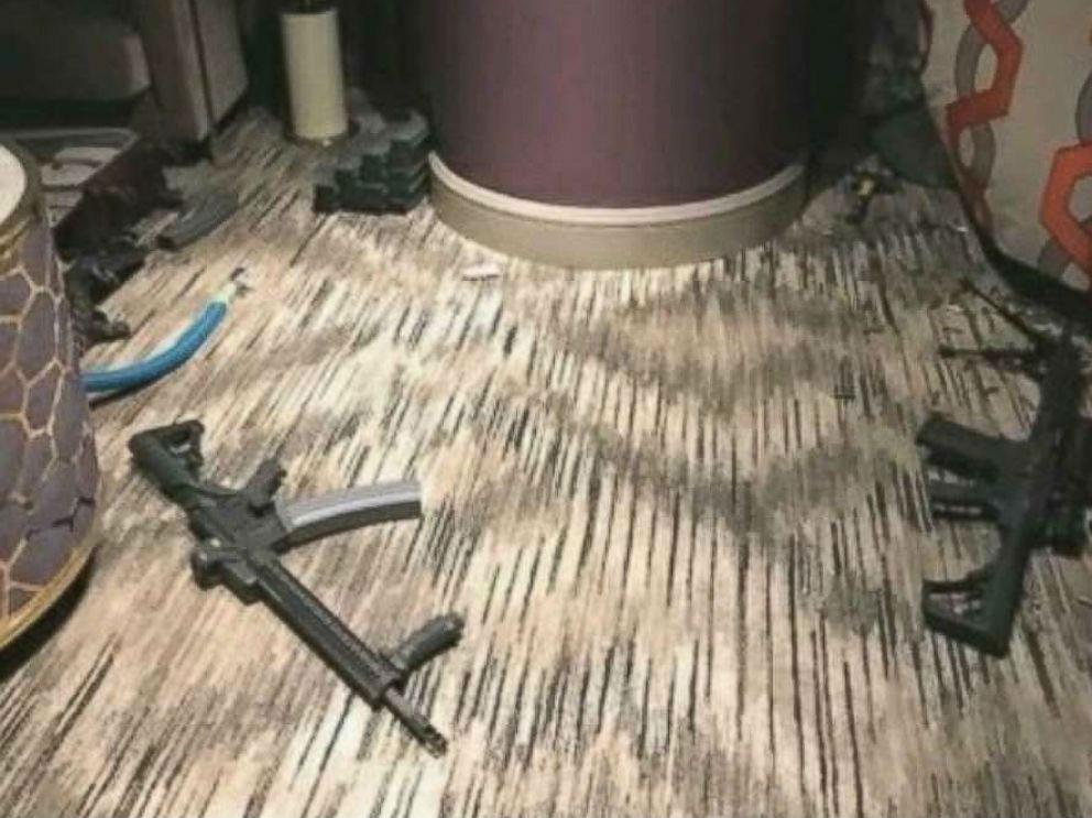 The graphic images show the suite where Paddock holed up for four days