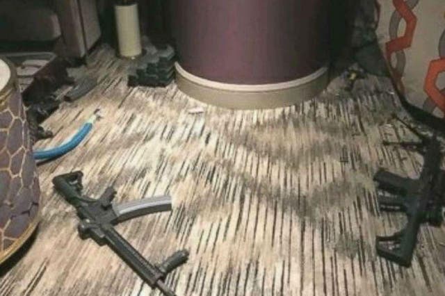The graphic images show the suite where Paddock holed up for four days