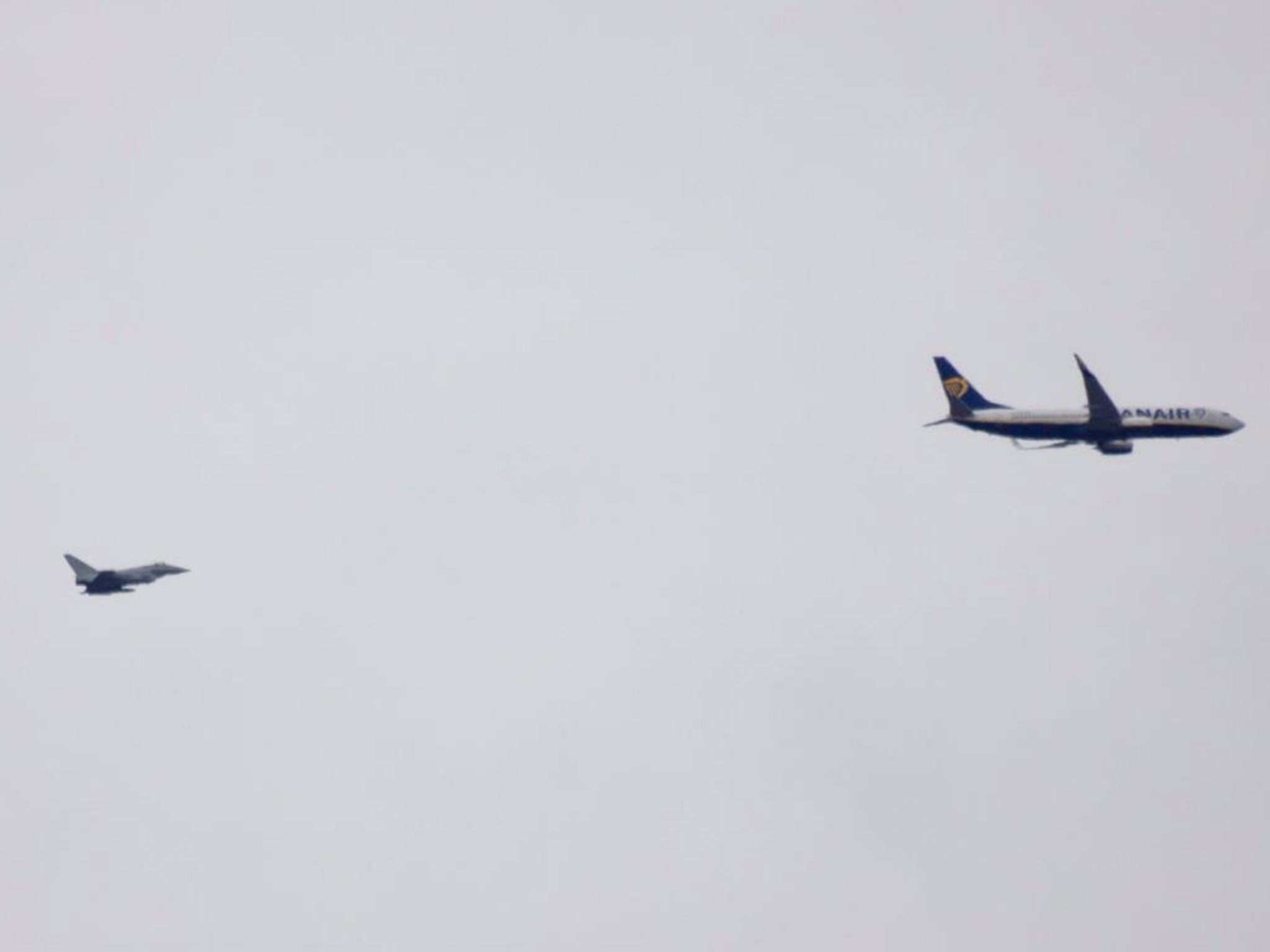 The Ryanair flight was escorted to Stansted by an RAF Typhoon following Wednesday’s security alert