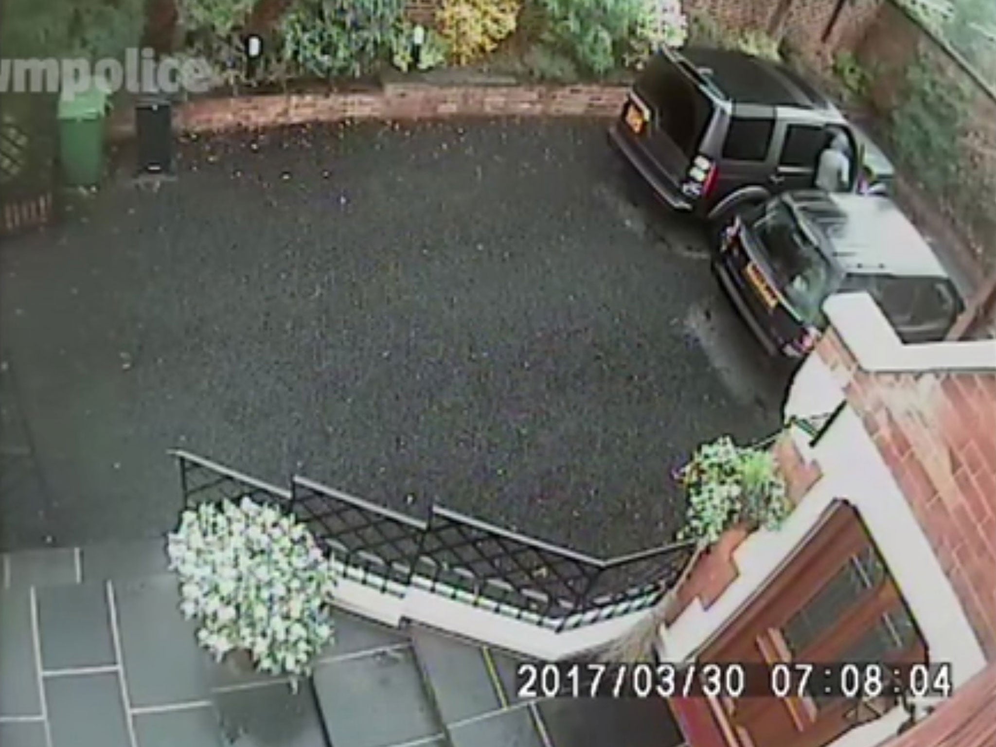 CCTV footage showing Aaron Barley taking the Wilkinsons’ family Land Rover, after entering their house and murdering Tracey Wilkinson and her son Pierce