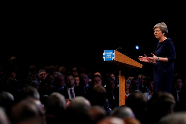 Conservative leader and Prime Minister Theresa May speaking at the Conservative Party conference to an audience of all ages