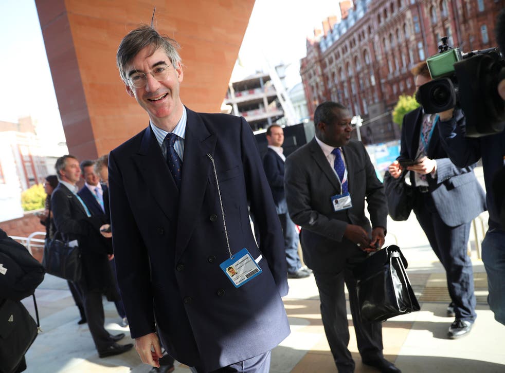 Jacob Rees-Mogg arrives at the Conservative Party conference in Manchester on Tuesday