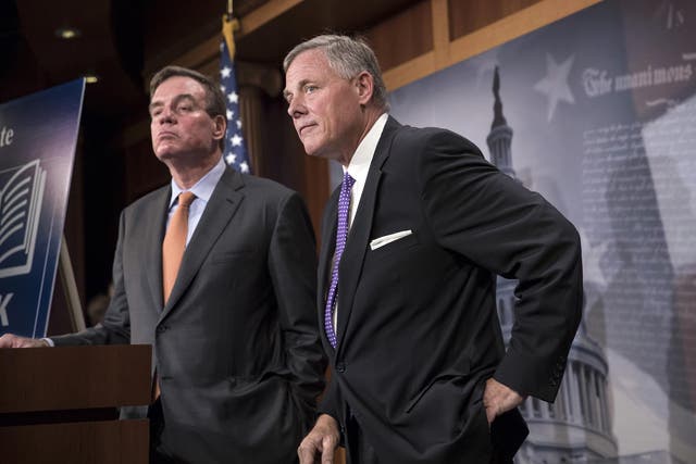 Senate Select Committee on Intelligence Chairman Richard Burr and Vice Chairman Mark Warner update reporters on the status of their inquiry into Russian interference in the 2016 US election