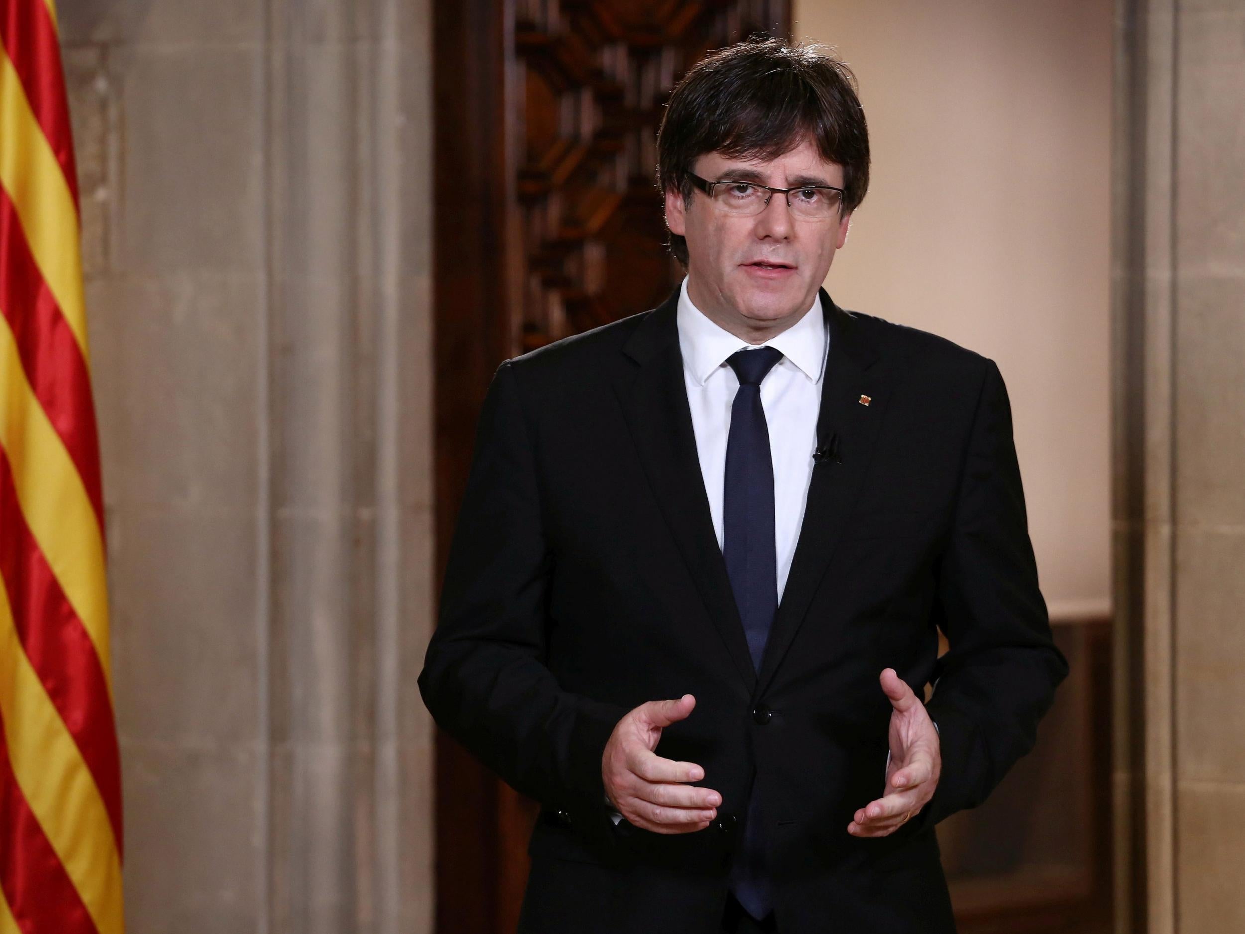 Catalan Regional President Carles Puigdemont makes an statement at Generalitat Palace in Barcelona