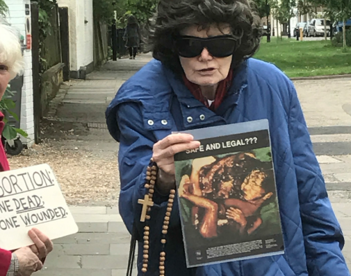 An anti-abortion campaigner outside the Marie Stopes clinic in Ealing