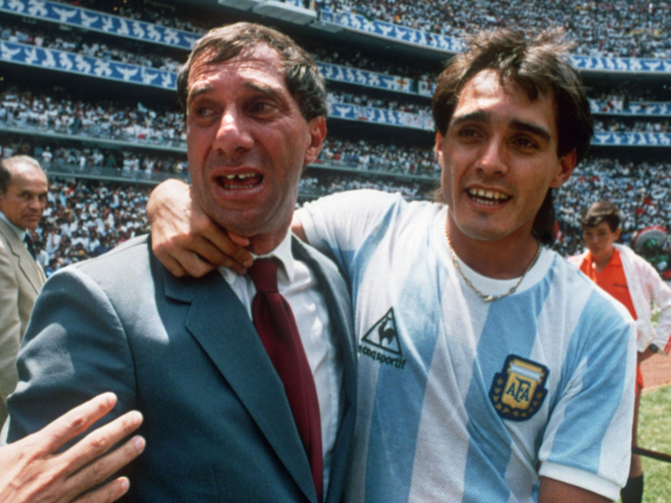 Carlos Bilardo celebrates winning the 1986 World Cup