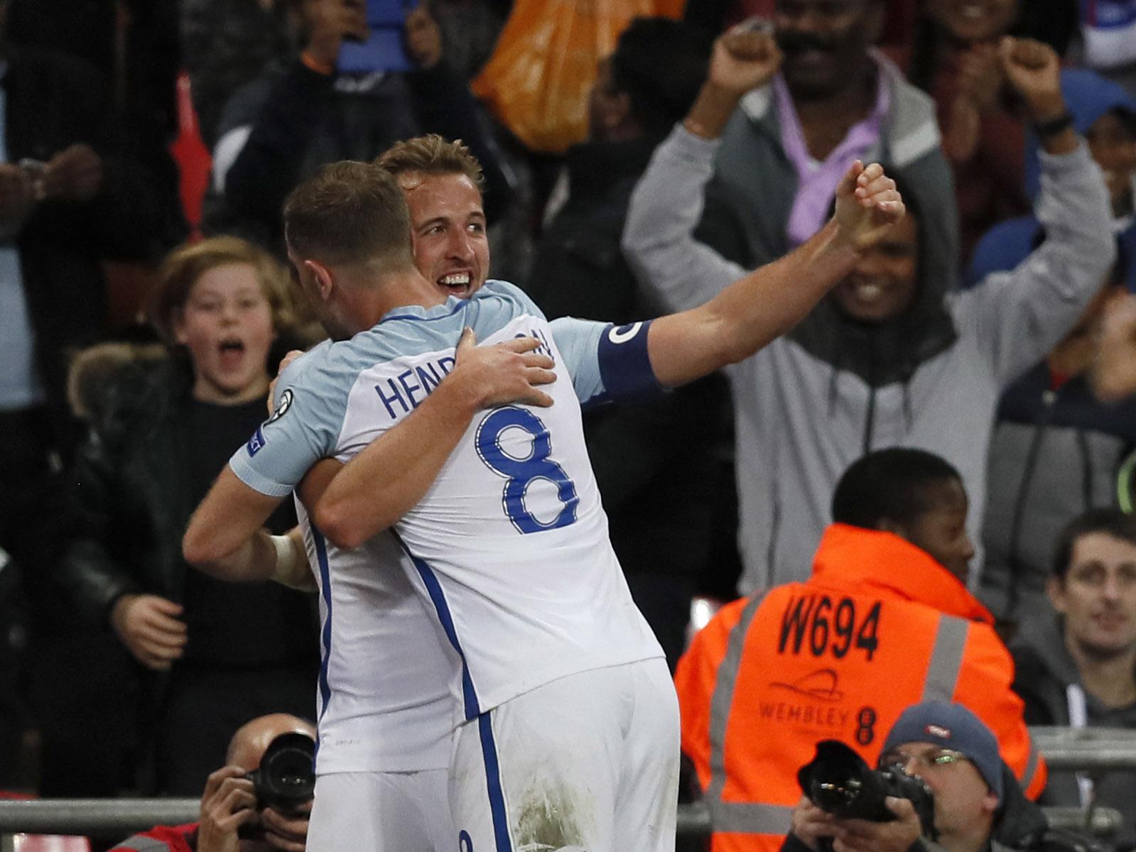 Harry Kane celebrates his winner for England