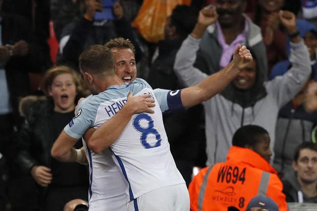 Harry Kane celebrates his winner for England