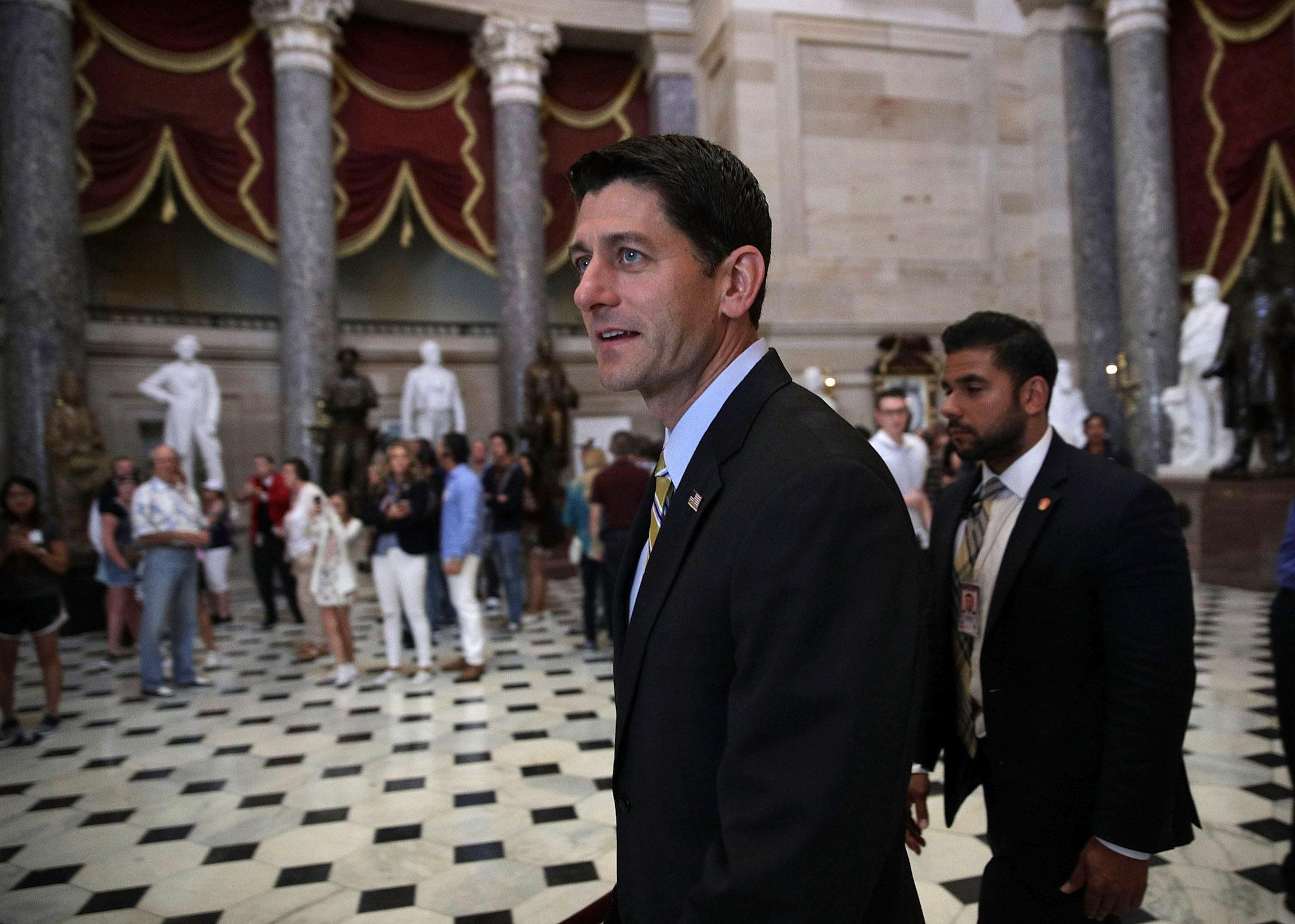 US Speaker of the House Rep. Paul Ryan returns to his office after a vote at the Capitol