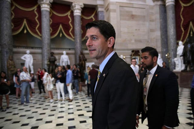 US Speaker of the House Rep. Paul Ryan returns to his office after a vote at the Capitol