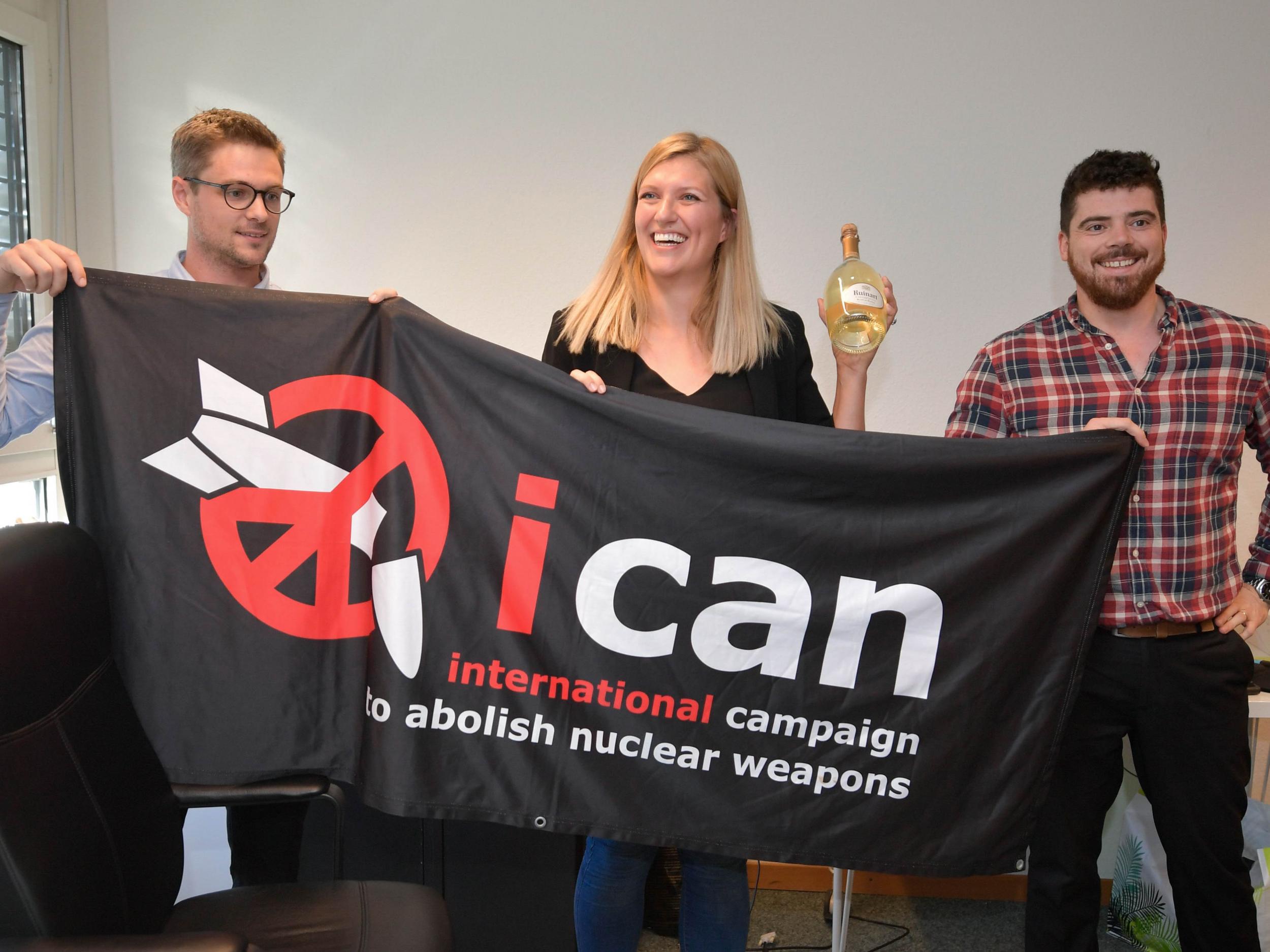 Members of the International Campaign to Abolish Nuclear Weapons (ICAN) after winning the Nobel Peace Prize on 6 October