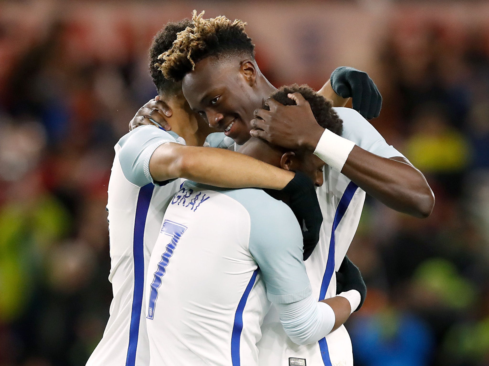 Tammy Abraham celebrates scoring his side's second goal of the game with team mates