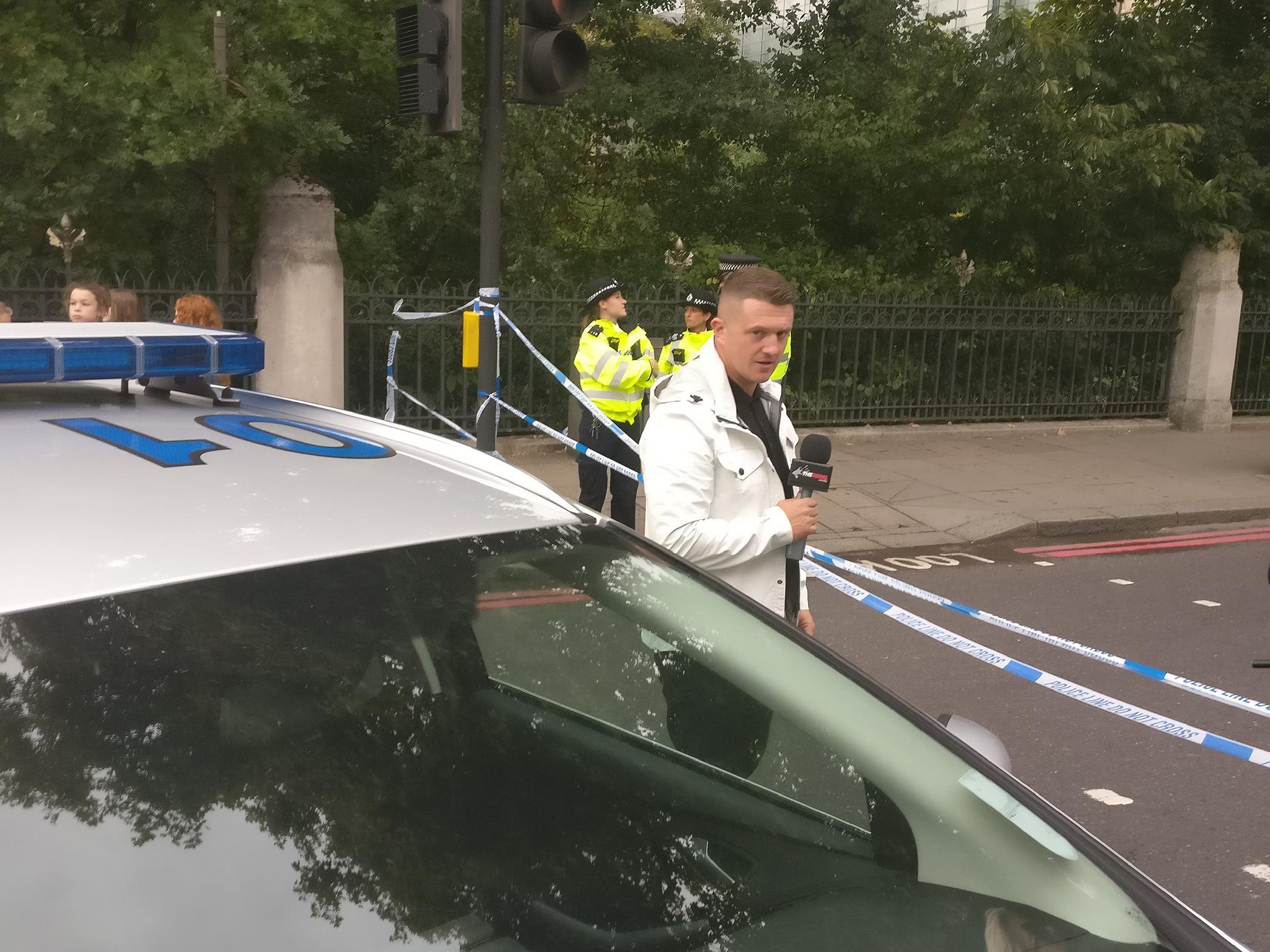 Stephen Yaxley-Lennon, also known as Tommy Robinson, at the scene of the collision outside the Natural History Museum in South Kensington (The Independent )