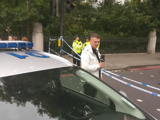 Stephen Yaxley-Lennon, also known as Tommy Robinson, at the scene of the collision outside the Natural History Museum in South Kensington