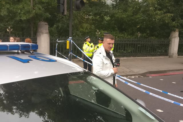 Stephen Yaxley-Lennon, also known as Tommy Robinson, at the scene of the collision outside the Natural History Museum in South Kensington