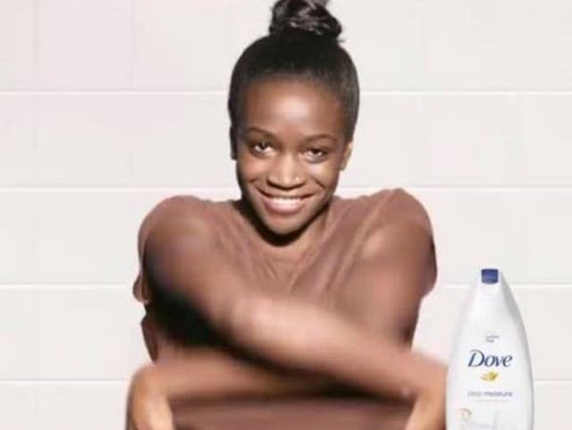 Customers reacted with outrage at the advert that appeared to show a woman removing her black skin