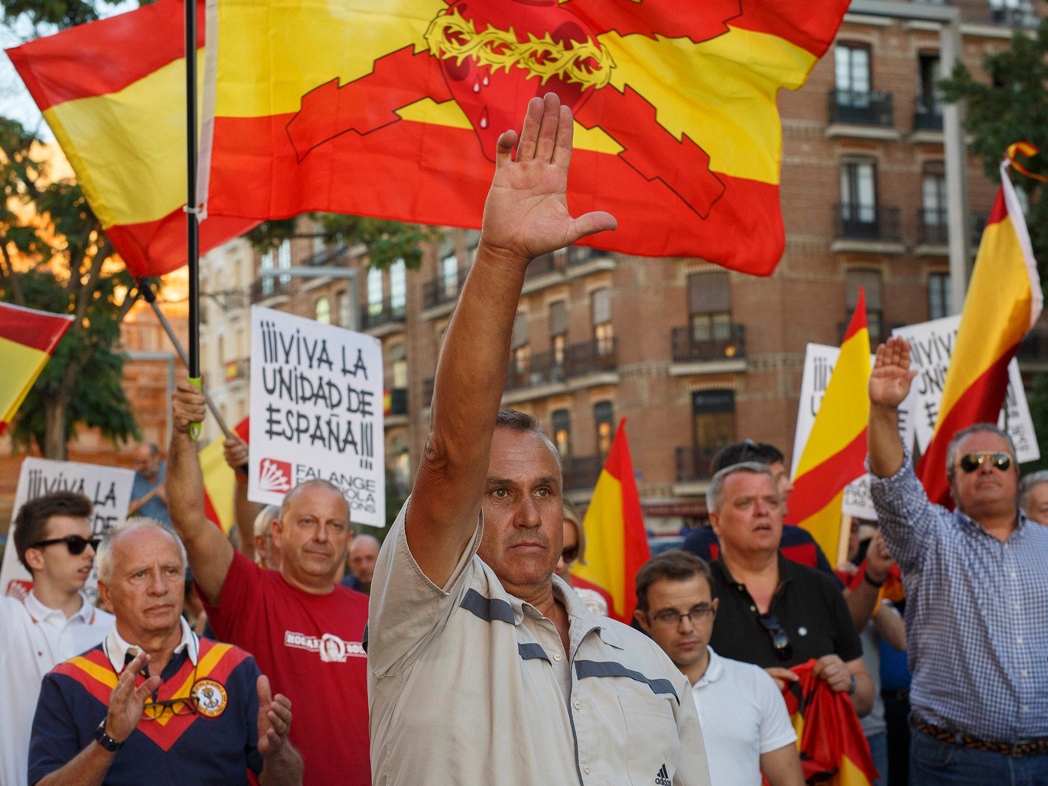Demonstrators were captured saluting under the slogan 'For the unity of Spain'
