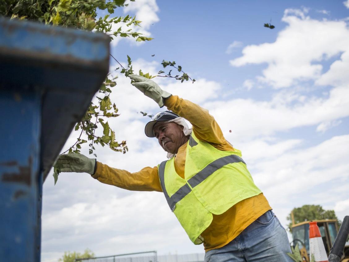 Adalberto Espinoza, a temporary migrant worker from Mexico, unloads a truck at CoCal Landscape in Denver