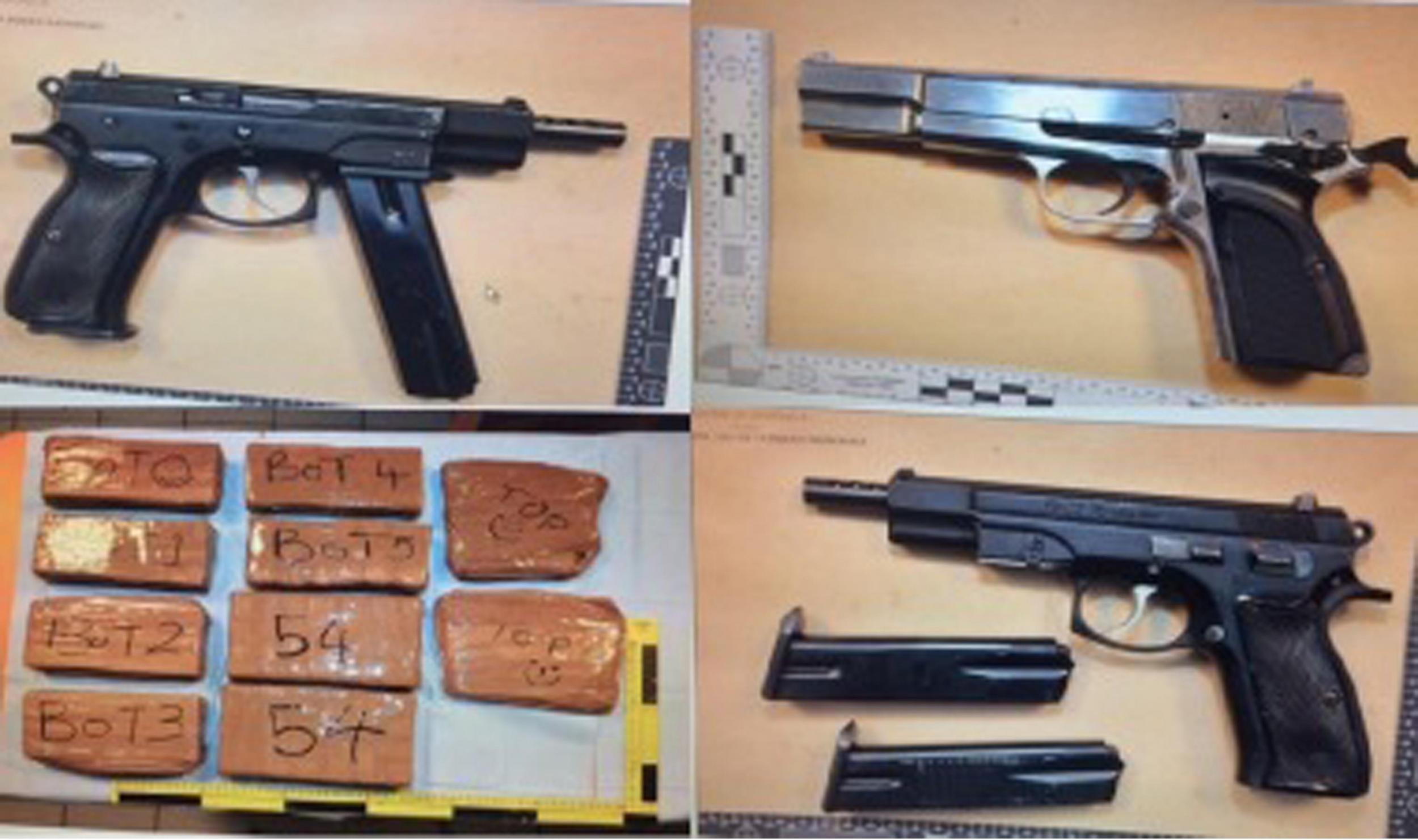 Seized guns and drugs as a dozen people have been arrested in a cross-Channel investigation