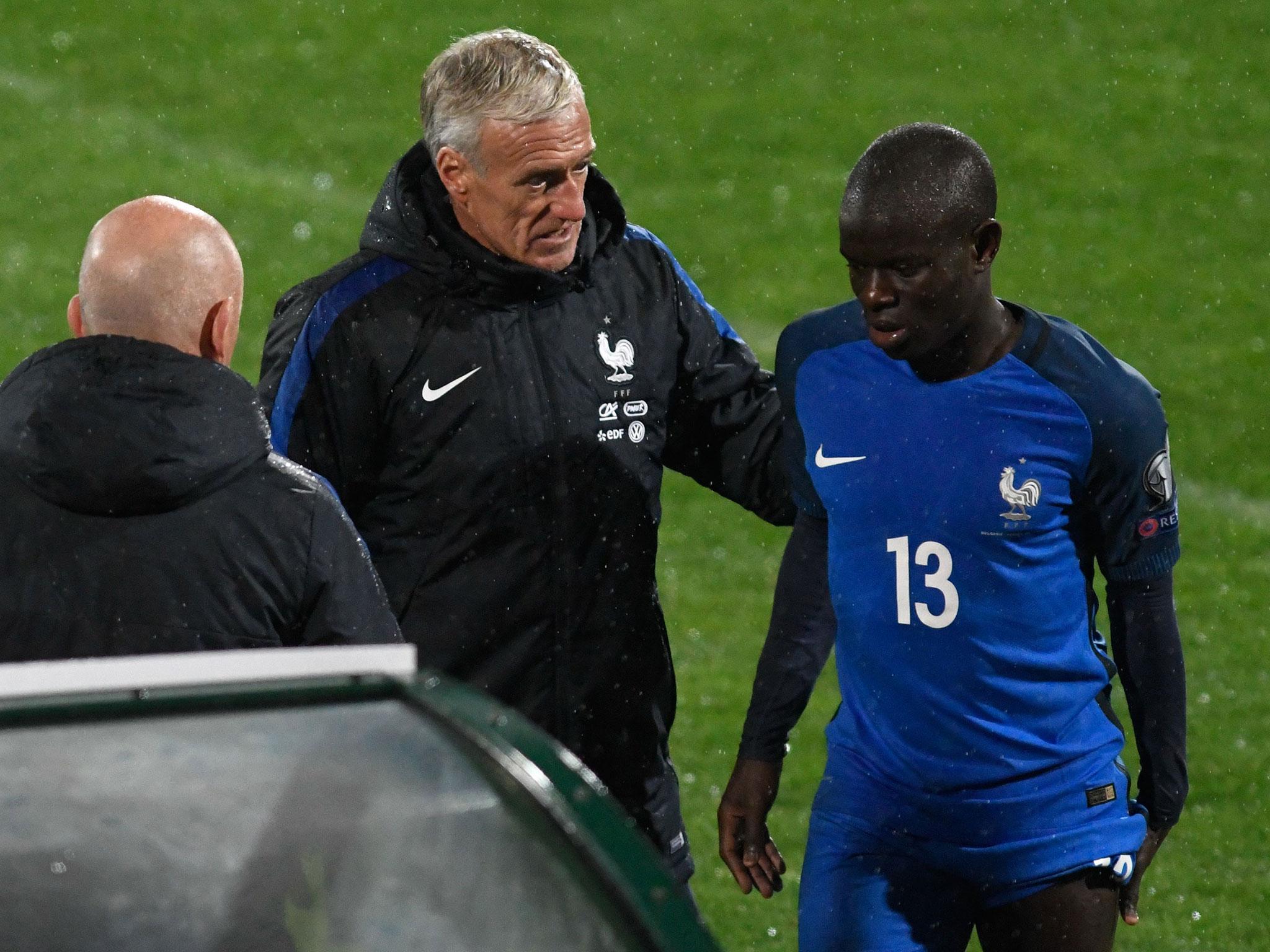 N'Golo Kante was forced off with injury in the first half of France's 1-0 win in Bulgaria