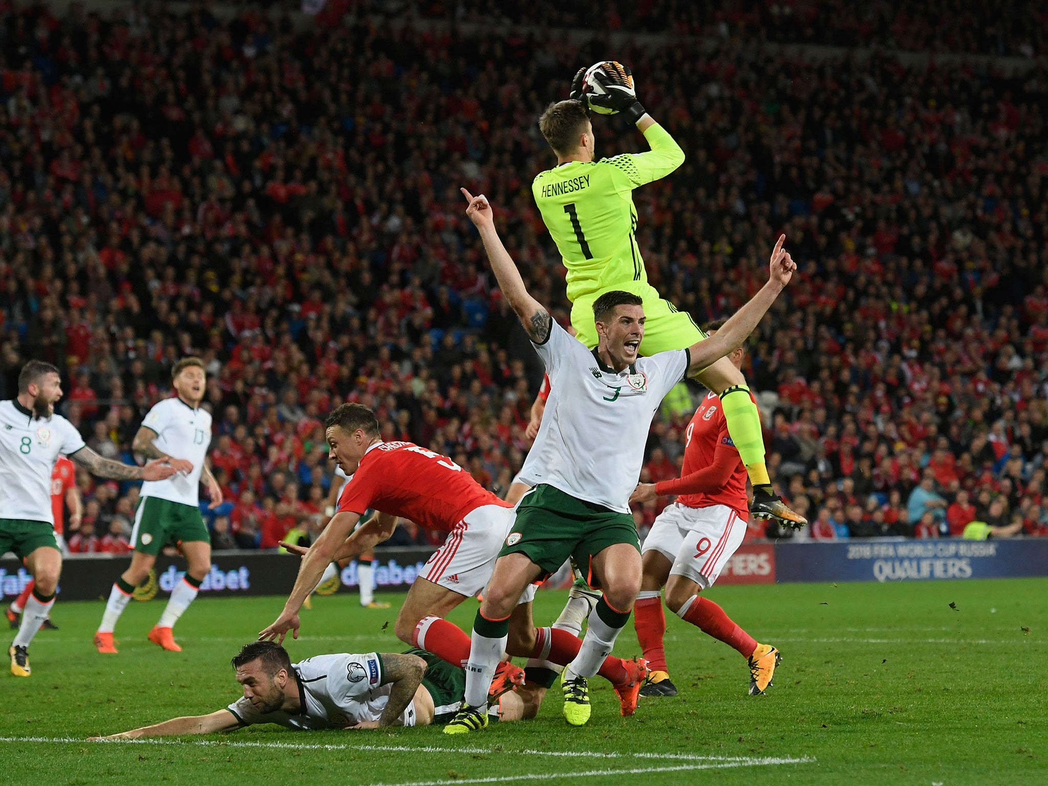 Ciaran Clark appeals for a penalty for the Republic of Ireland