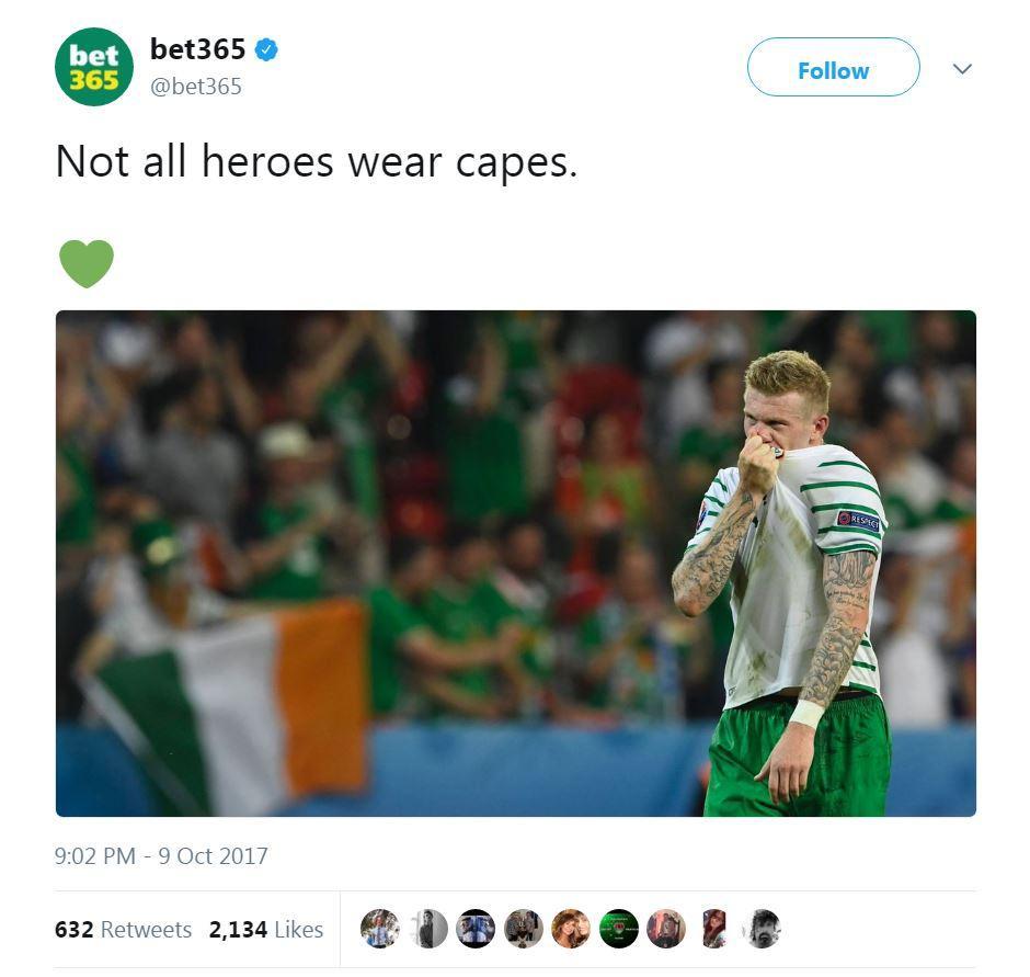 Bet365 sent this tweet out during Ireland's 1-0 win over Wales on Monday night