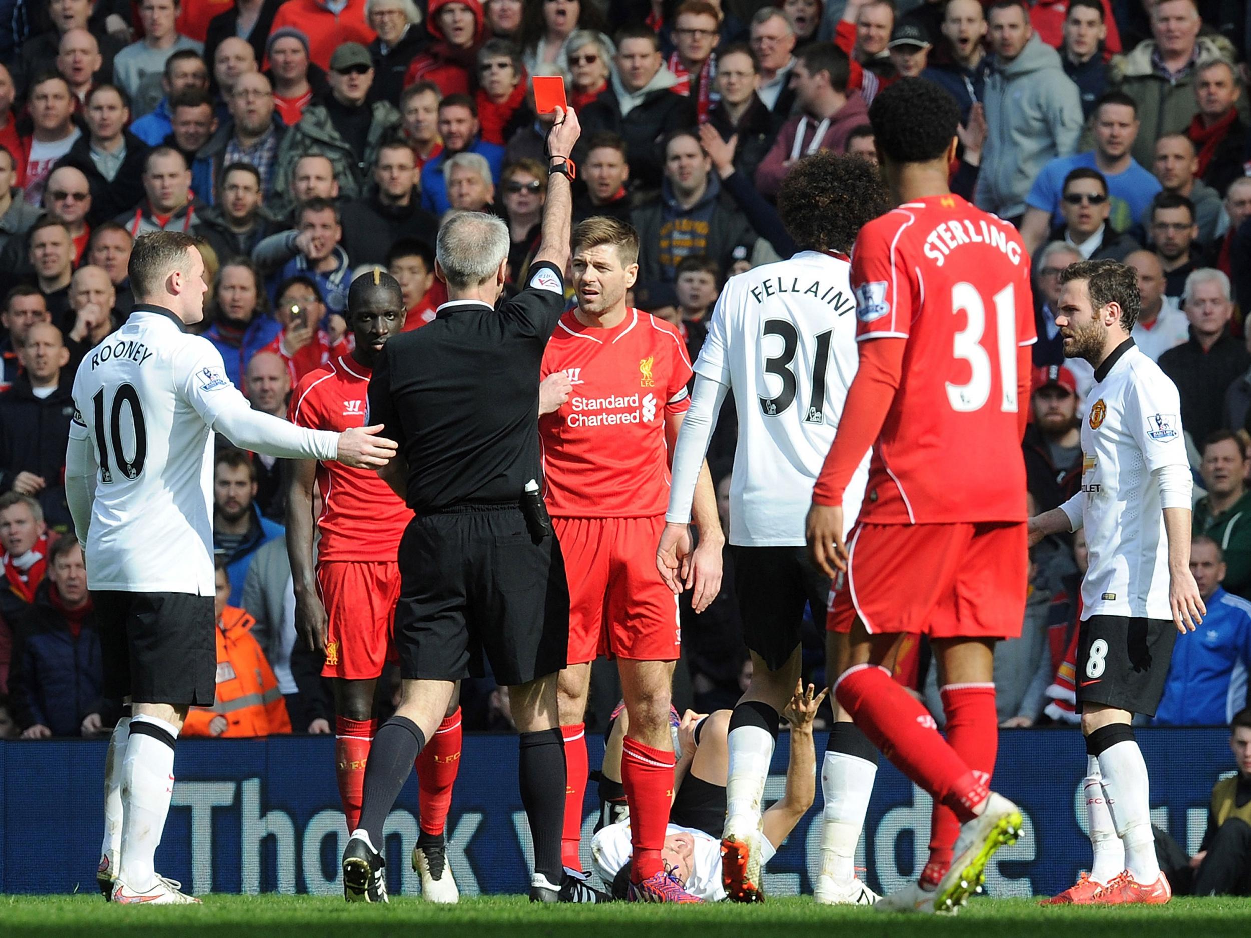 Martin Atkinson sends Liverpool's Steven Gerrard off against Manchester United in March 2015