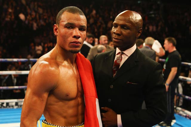 The 28-year-old with father Chris Eubank Jnr after beating Avni Yildirim on Saturday night