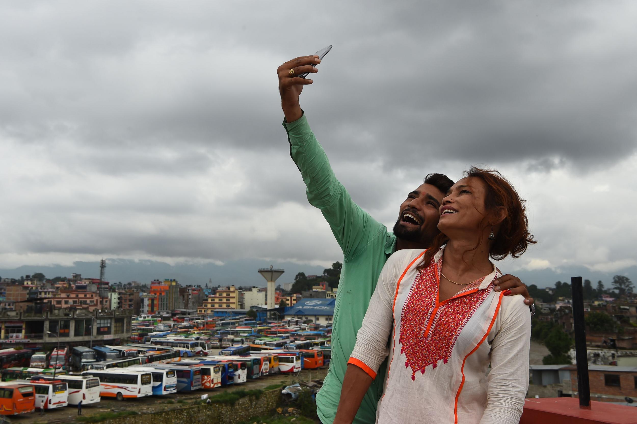Monika Shahi Nath and her husband Ramesh Nath Yogi taking a selfie in Kathmandu