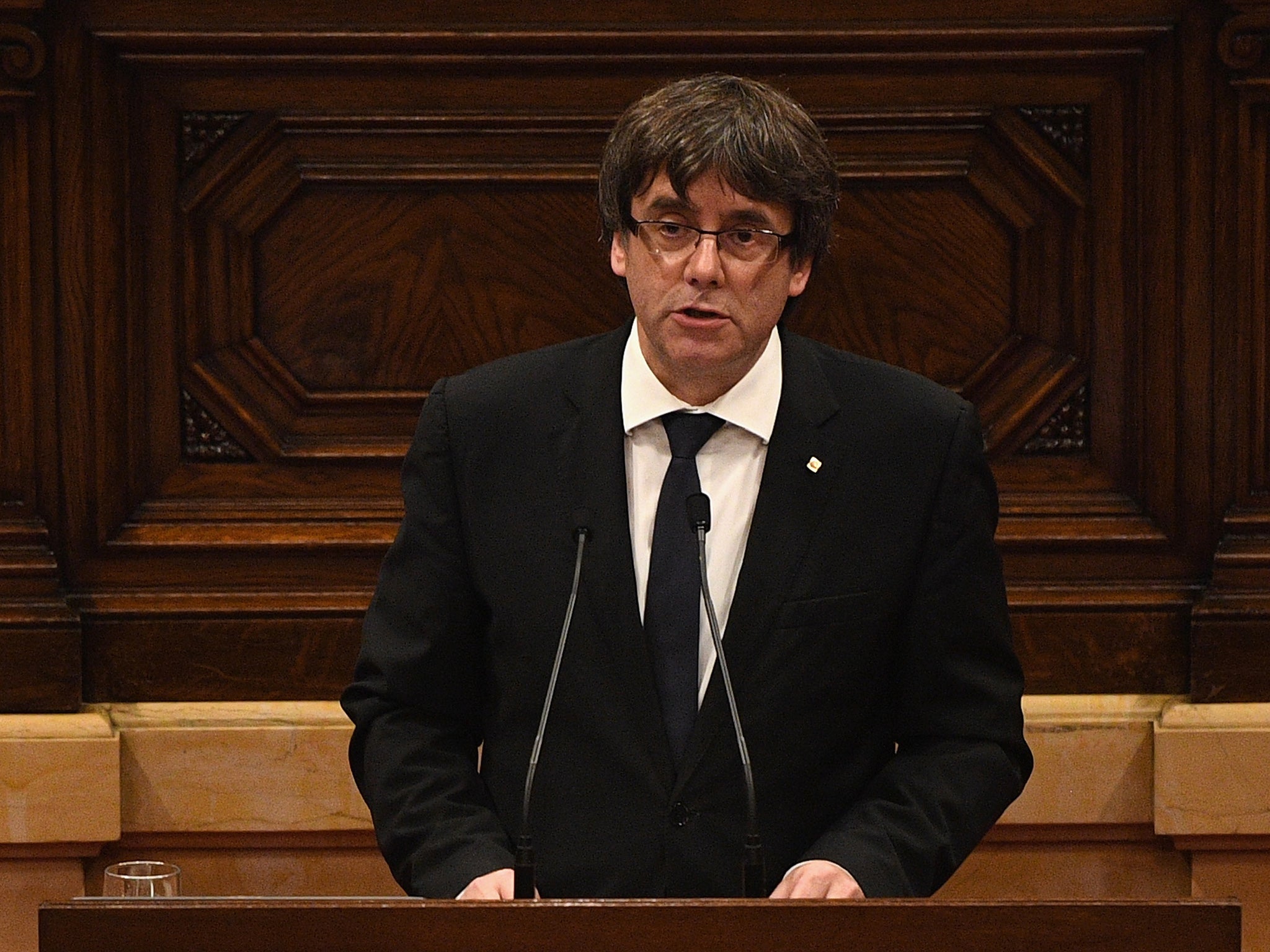 Carles Puigdemont addresses Catalan parliament