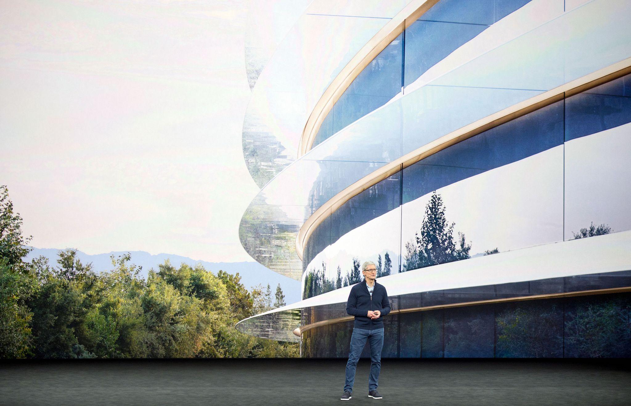 Apple CEO Tim Cook speaks about the new Apple headquarters during a media event in Cupertino, California on September 12, 2017