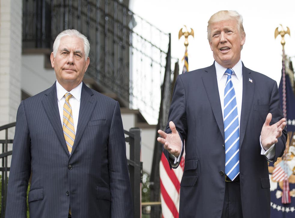US President Donald Trump speaks to the press with US Secretary of State Rex Tillerson