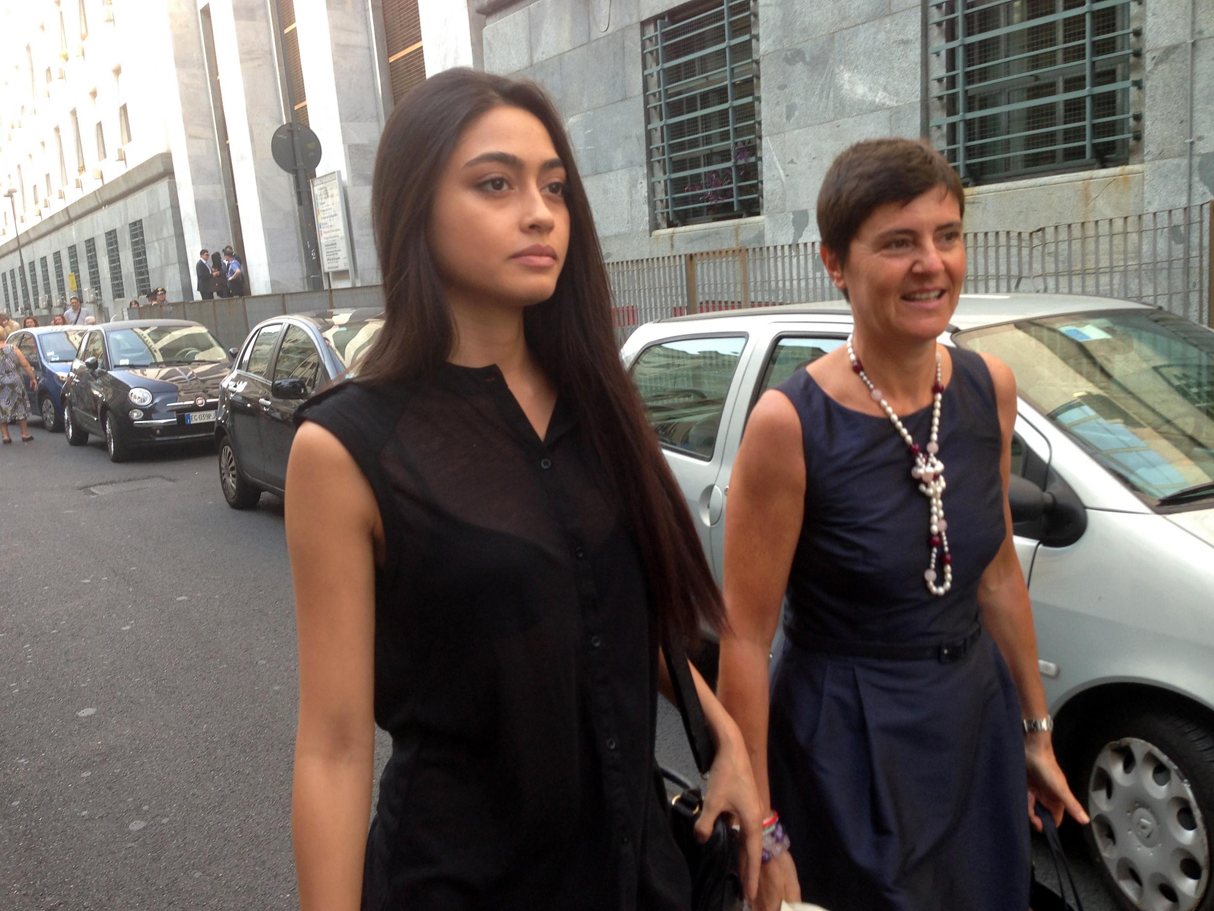 Ambra Battilana Gutierrez arriving at a court in Italy prior to the sentence of Italian former Prime Minister Silvio Berlusconi for having sex with an underage prostitute