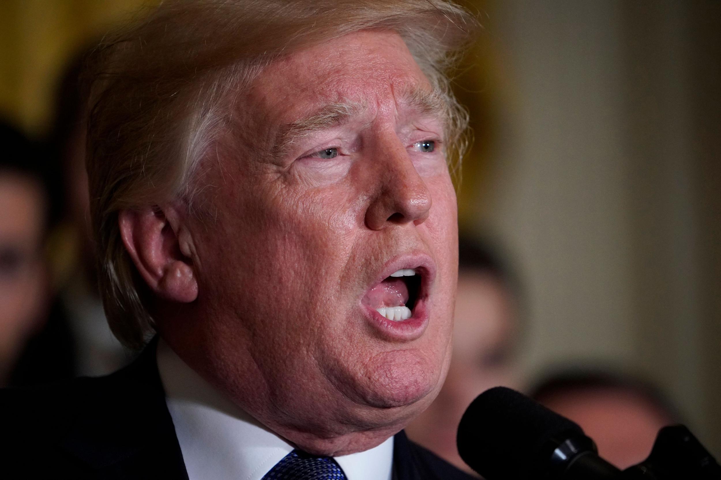 US President Donald Trump delivers a speech during an event at the White House honouring the Pittsburgh Penguins