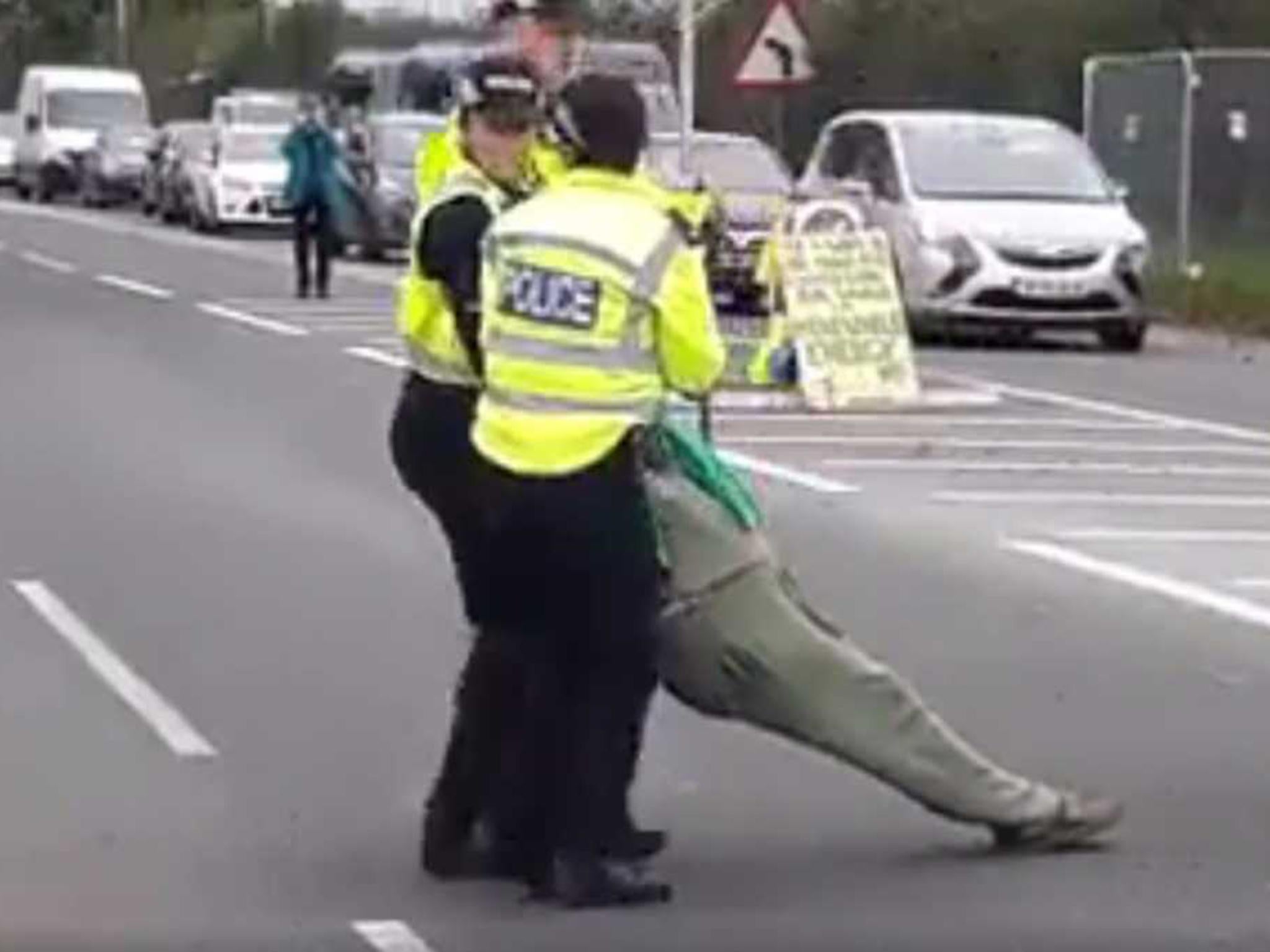 Disabled 85-year-old woman dragged across busy road by police at fracking protest