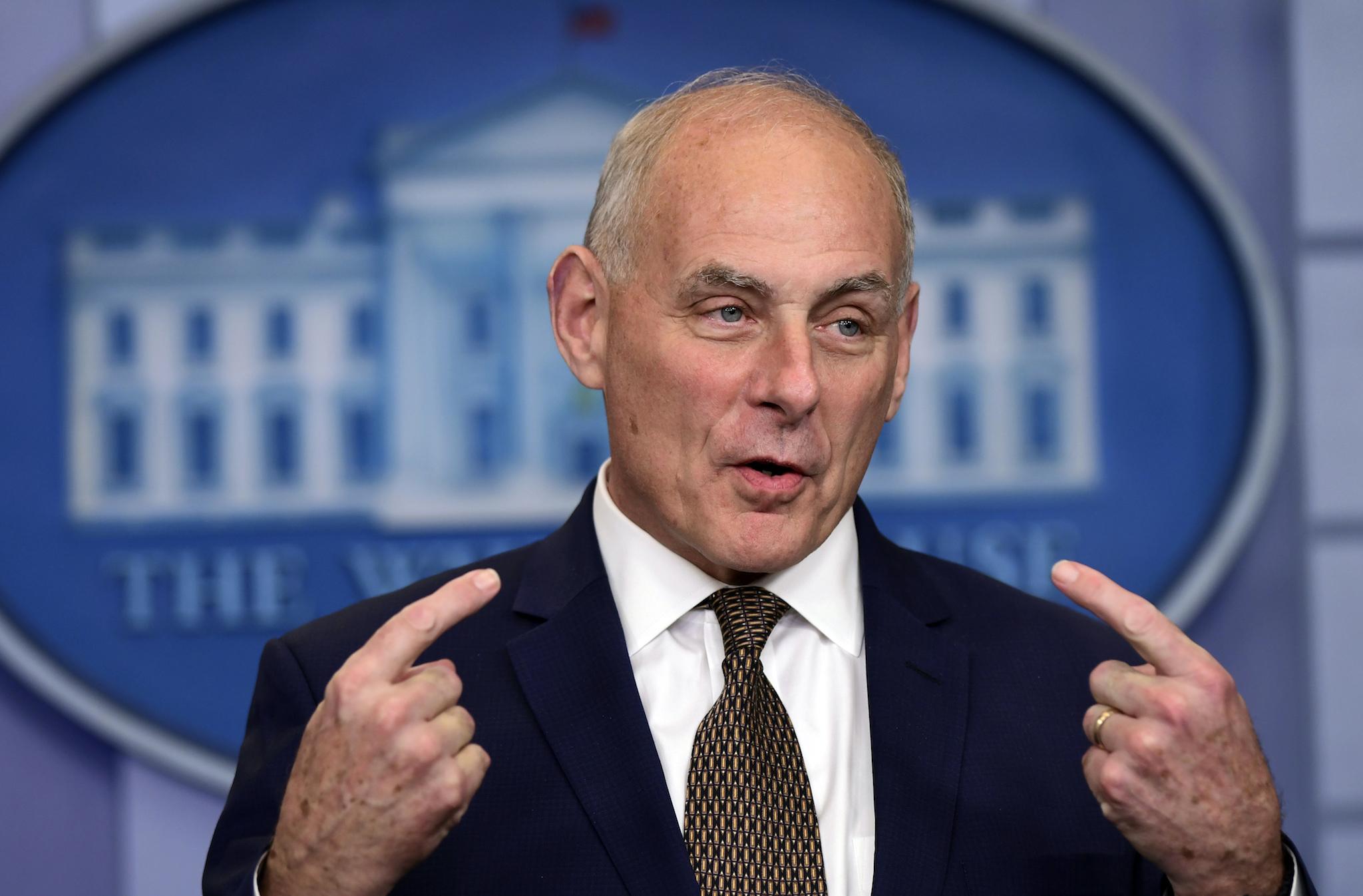 White House Chief of Staff John Kelly speaks during the daily briefing at the White House in Washington