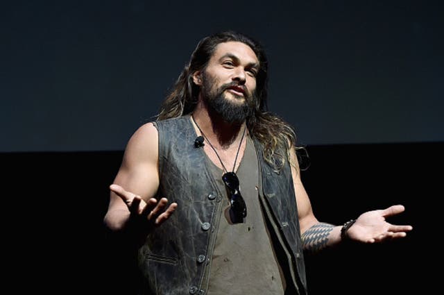 Actor Jason Momoa speaks onstage at CinemaCon 2017 in Las Vegas