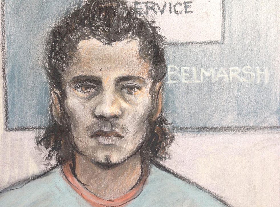 Artist’s sketch of Ahmed Hassan Mohammed Ali appearing via video link at the Old Bailey