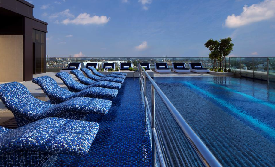 One of the four pools at Le Meridien