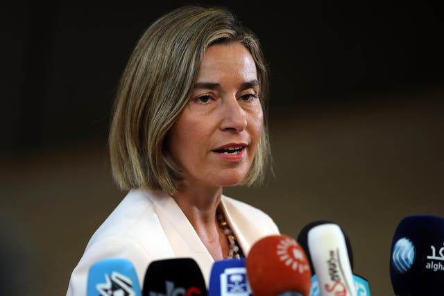 EU's High representative for foreign affairs and security policy Federica Mogherini speaks to the media