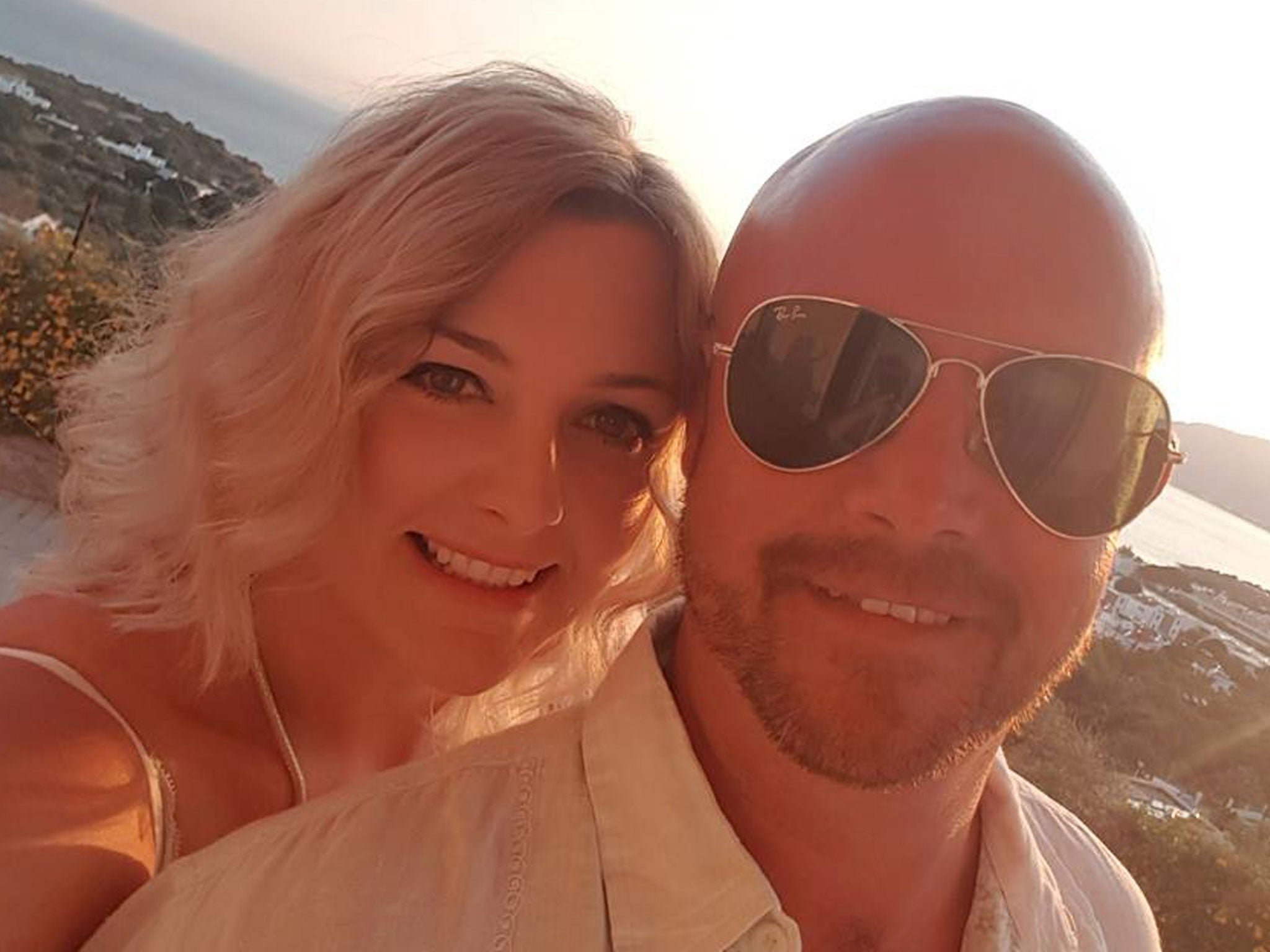 Gemma Hunter, 37, with her fiance Matthew Hewitt, 38, who fears that her dream wedding at St Paul's Chapel in Rhodes may have to be cancelled