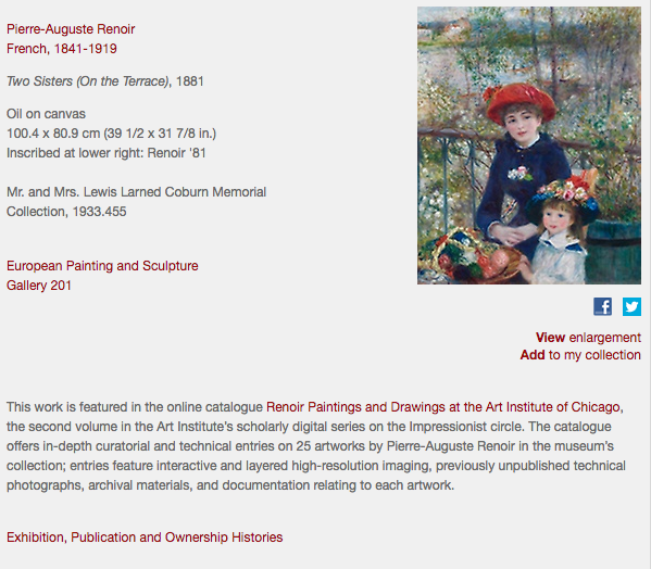 The Art Institute of Chicago website shows that the painting is currently on display there