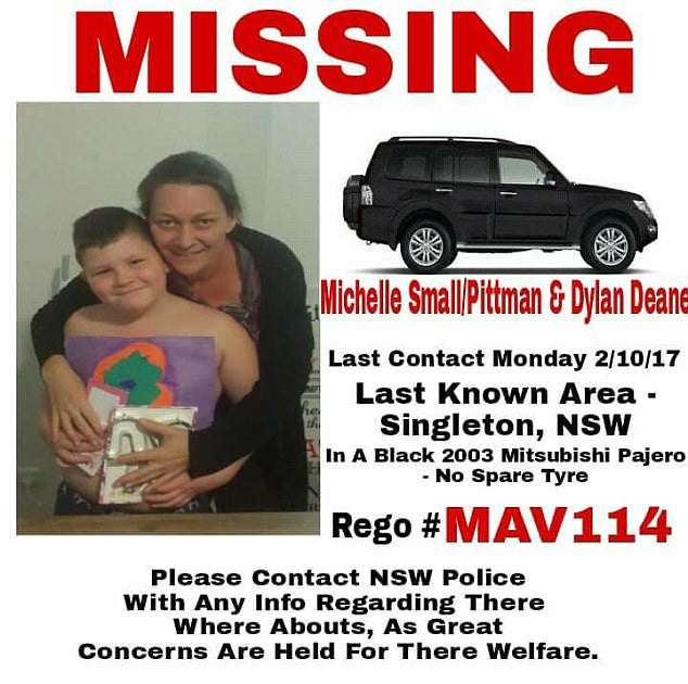 Missing poster showing Michelle and her son Dylan