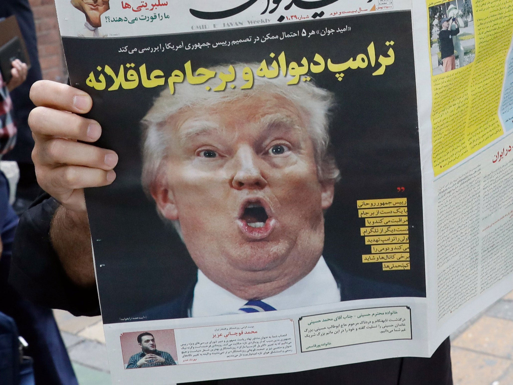 The headline in Iranian daily newspaper ‘Arman’ reads ‘Crazy Trump and logical JCPOA’