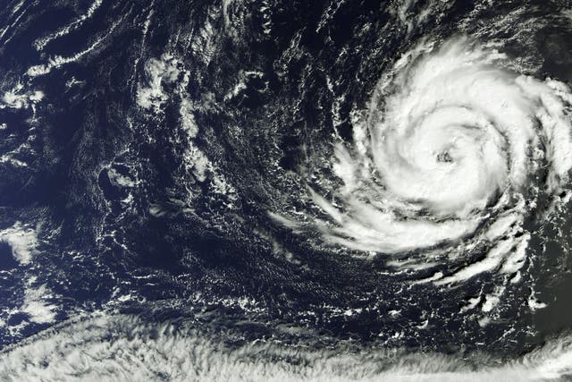 An aerial photograph of Hurricane Ophelia taken on 11 October