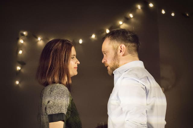 Justine Mitchell (Laura) and Sam Troughton (Danny) in 'Beginning' at the National Theatre