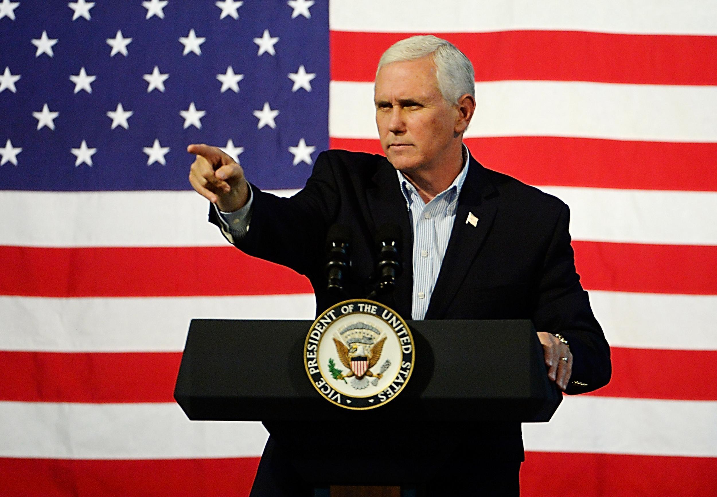US Vice President Mike Pence speaks during a campaign rally for gubernatorial candidate Ed Gillespie