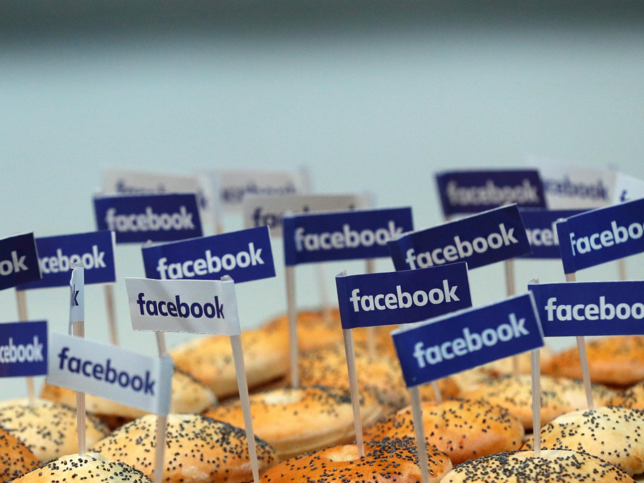 Miniature Facebook banners are seen on snacks prepared for the visit by Facebook's Chief Operating Officer in Paris, France, January 17, 2017