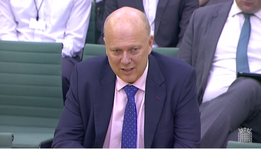 Long day: Transport Secretary Chris Grayling gives evidence to the Transport Select Committee 11 hours after his working day began