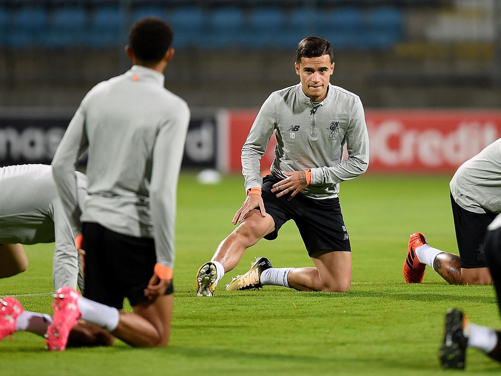 Philippe Coutinho in training ahead of Liverpool's clash with Maribor